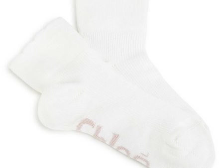 Girls White Logo Cotton Socks For Sale