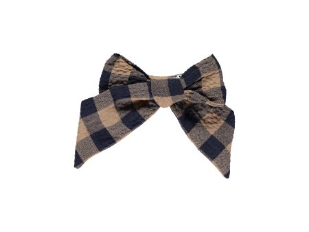 Girls Navy Check Bow For Cheap