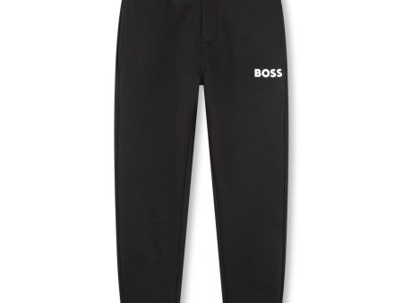 Boys Black Logo Cotton Trousers Online now