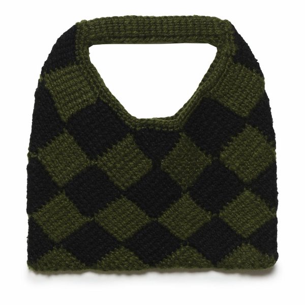 Girls Green Check Crochet Handbag Cheap