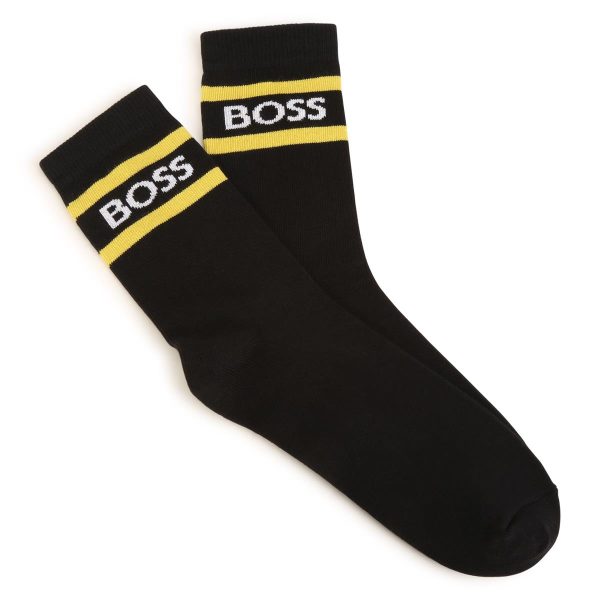 Boys Black Logo Cotton Socks(2 Pack) Online Hot Sale