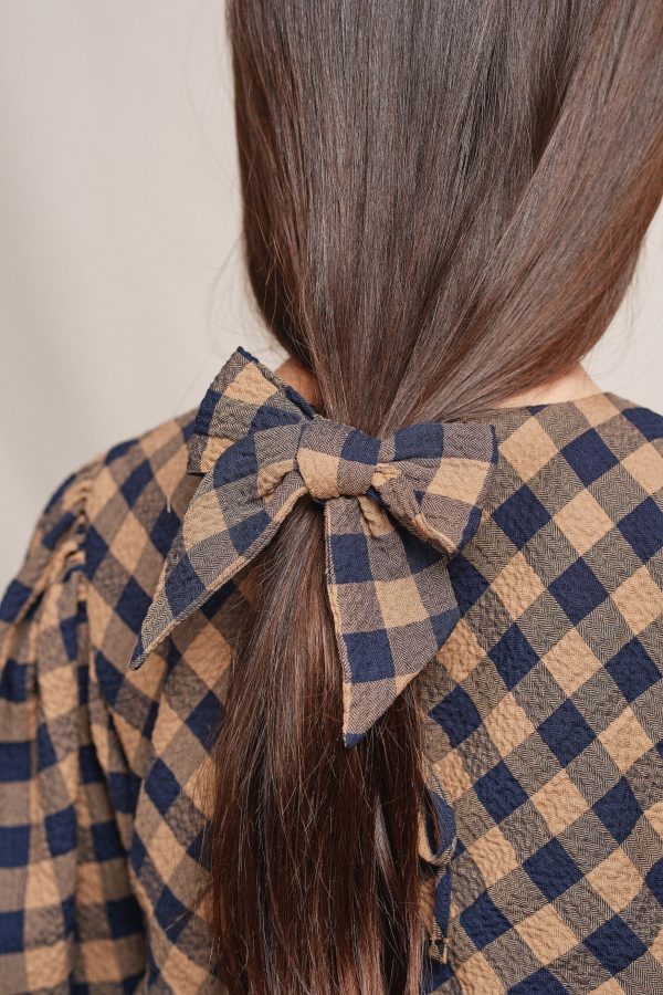 Girls Navy Check Bow For Cheap