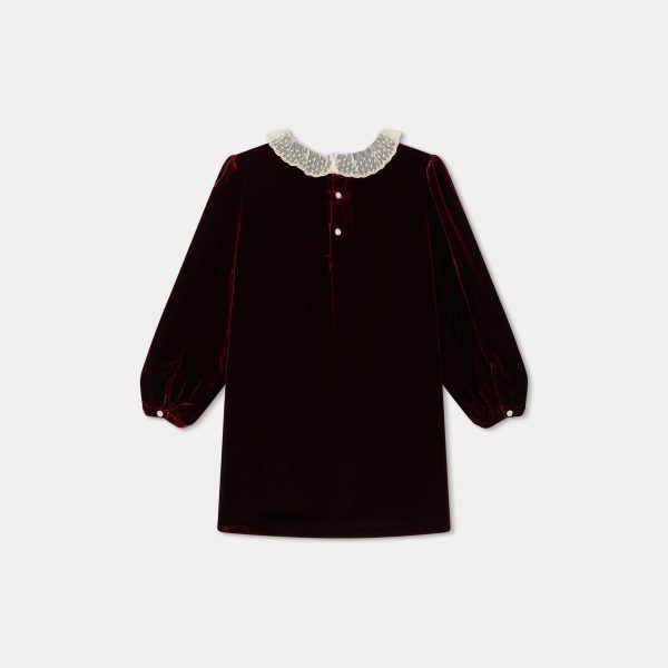 Girls Wine Red Velvet Dress Supply