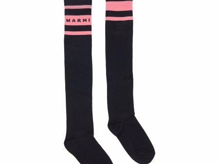 Girls Navy Logo Cotton Long Socks Hot on Sale