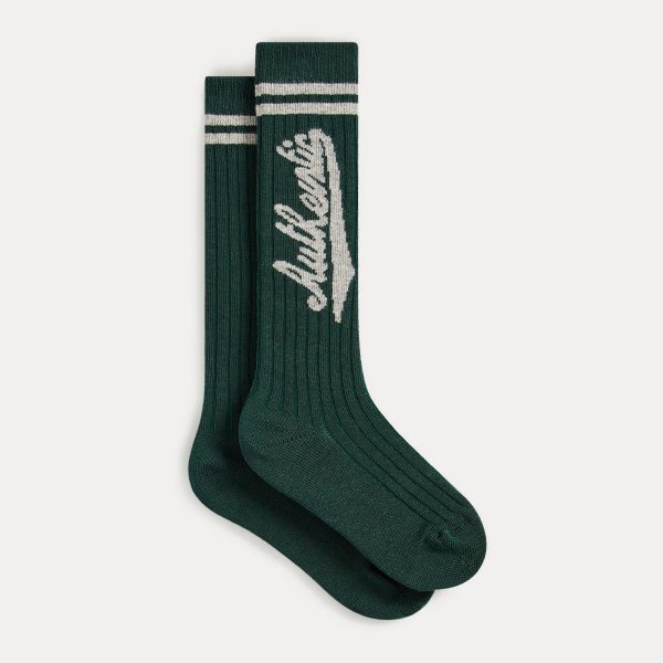 Boys & Girls Dark Green Logo Cotton Socks Cheap