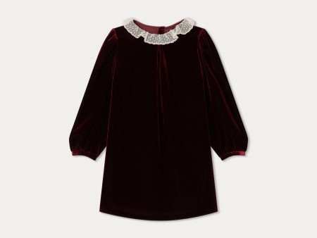 Girls Wine Red Velvet Dress Supply