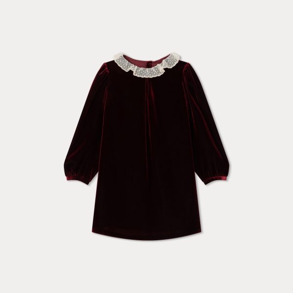 Girls Wine Red Velvet Dress Supply