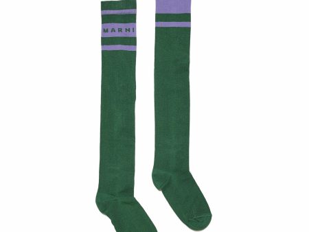 Girls Green Logo Cotton Long Socks For Sale