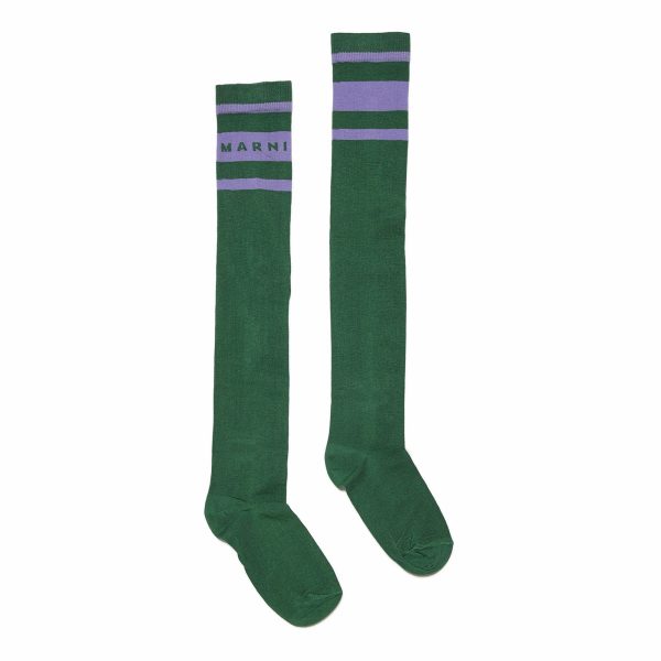 Girls Green Logo Cotton Long Socks For Sale