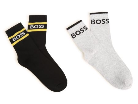 Boys Black Logo Cotton Socks(2 Pack) Online Hot Sale