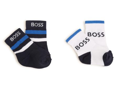 Baby Boys Blue Logo Cotton Socks(2 Pack) on Sale