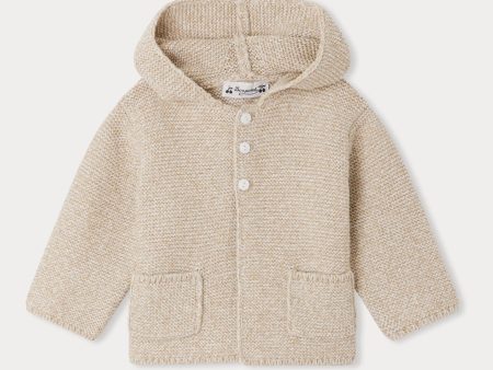 Baby Boys & Girls Beige Hooded Wool Cardigan For Cheap