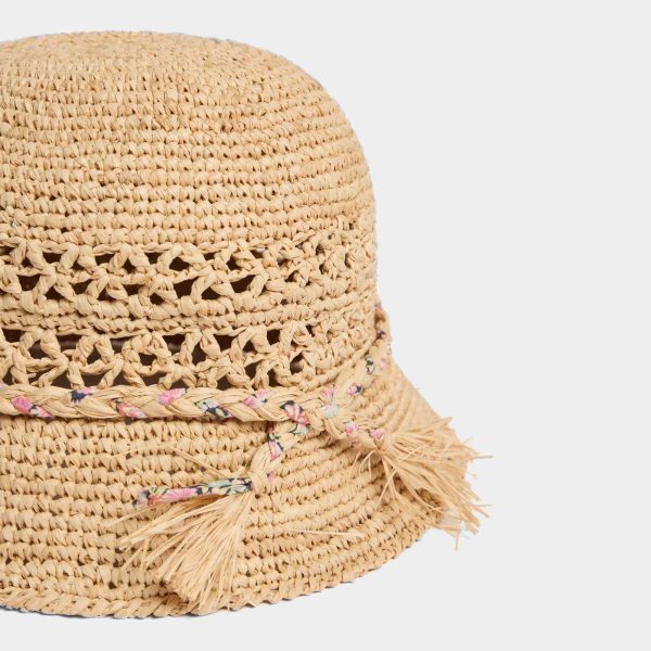 Girls Beige Hollow Raphia Sun Hat Online Sale