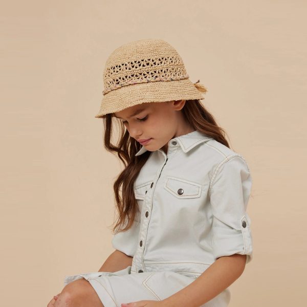 Girls Beige Hollow Raphia Sun Hat Online Sale