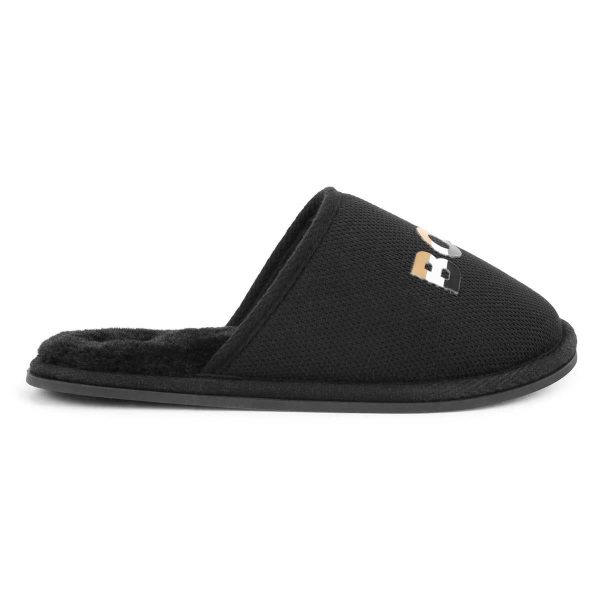 Boys Black Logo Slippers For Sale