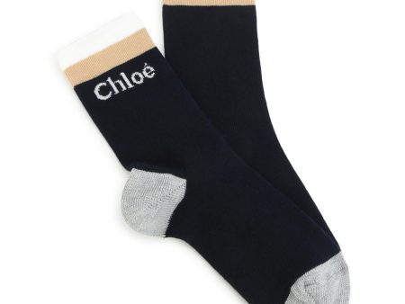 Girls Blue Logo Cotton Socks Hot on Sale