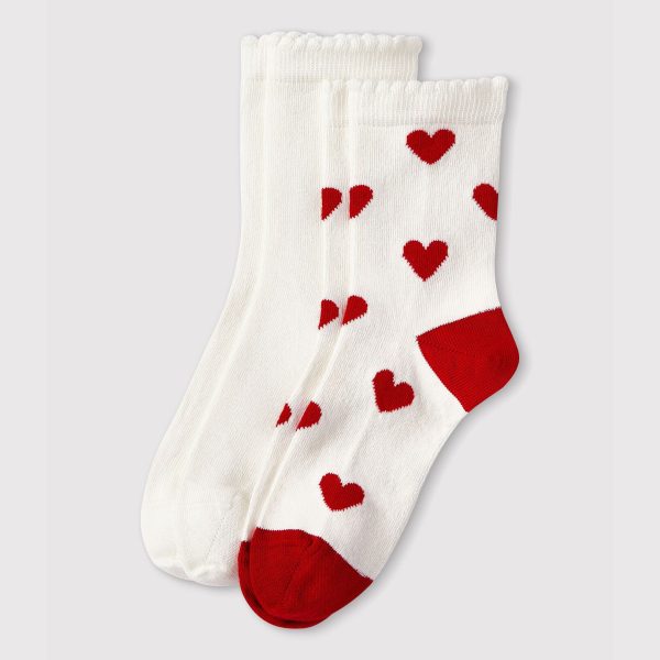 Girls White Heart Cotton Socks( 2 Pack) Supply