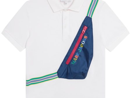 Boys White Printed Polo Shirt Fashion